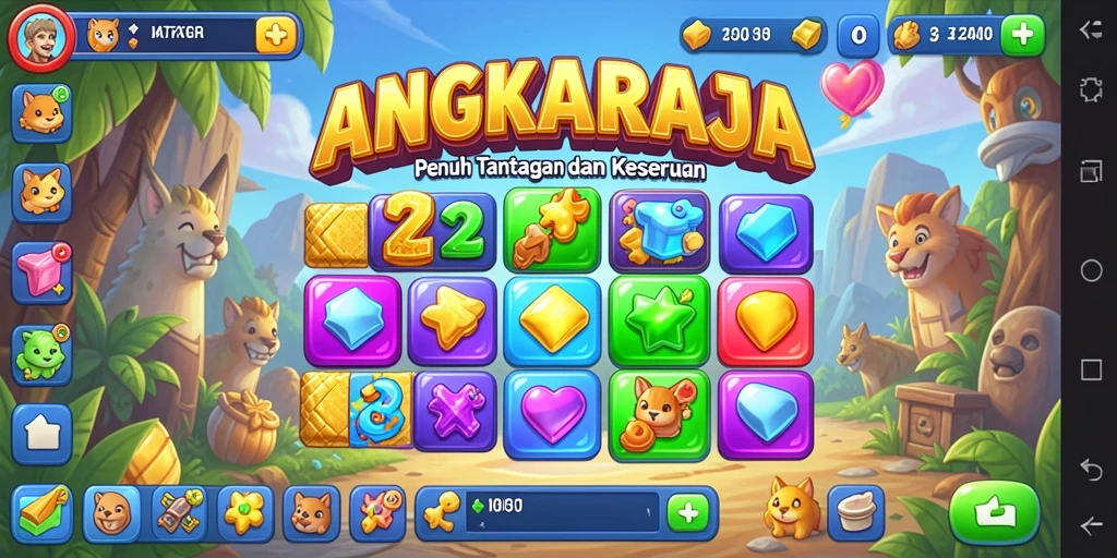 Screenshot gameplay <strong>ANGKARAJA</strong> dengan kombinasi batu permata yang menarik.