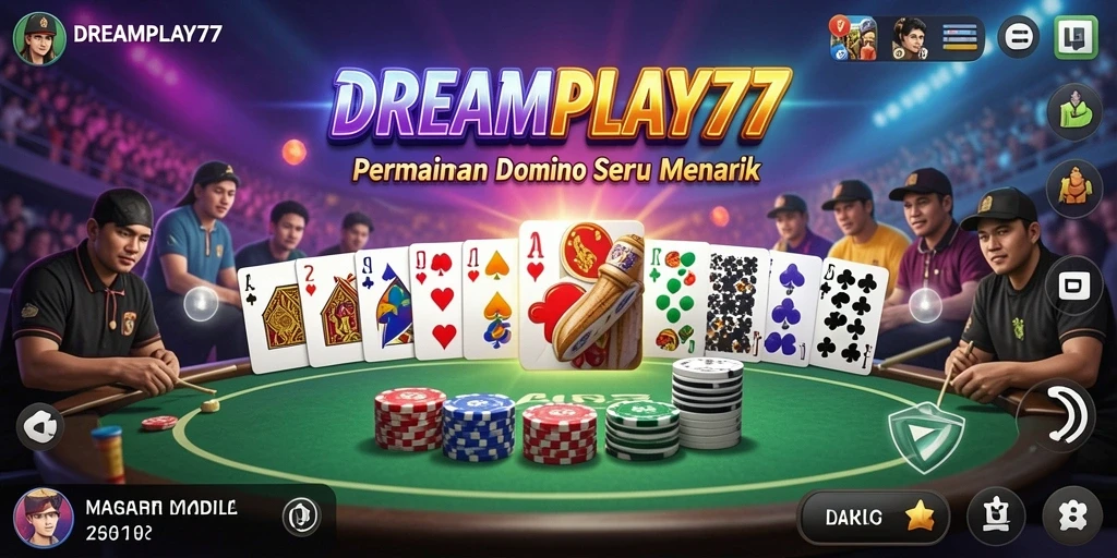 Screenshot gameplay Domino di DREAMPLAY77 dengan interaksi pemain.
