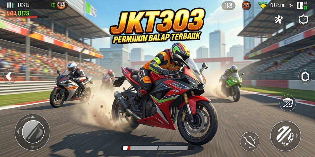 Tampilan gameplay yang mendebarkan dalam balapan motor.