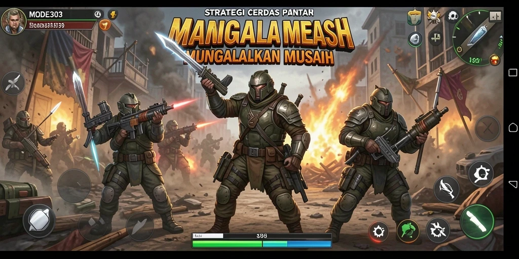 Tampilan gameplay dinamis dari MODE303 saat pertarungan strategis.