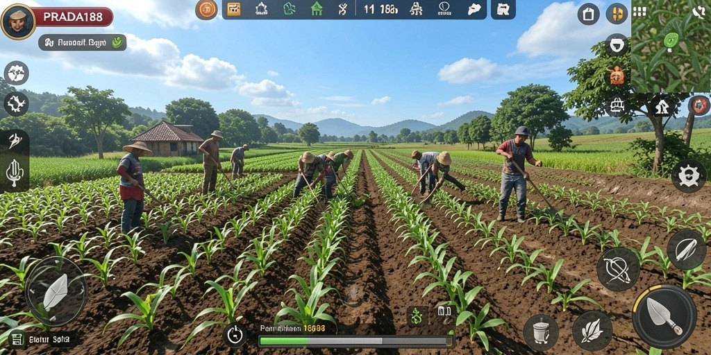 Gameplay seru dalam PRADA188 saat merawat tanaman dan hewan.