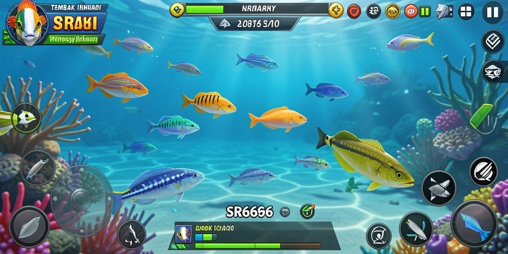 Screenshot gameplay SR6666 yang menampilkan aksi Tembak Ikan yang seru.