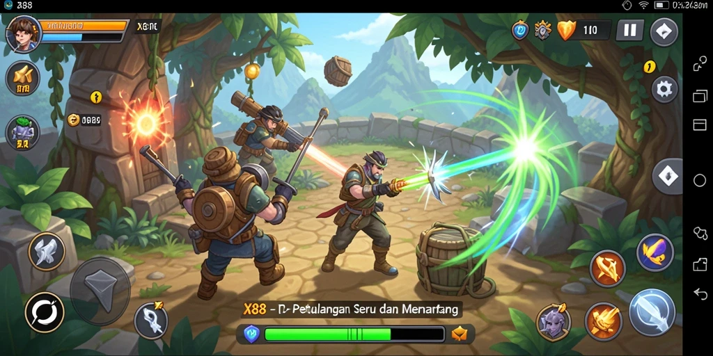 Screenshot gameplay X88 dengan karakter menjelajahi dunia petualangan yang menakjubkan.